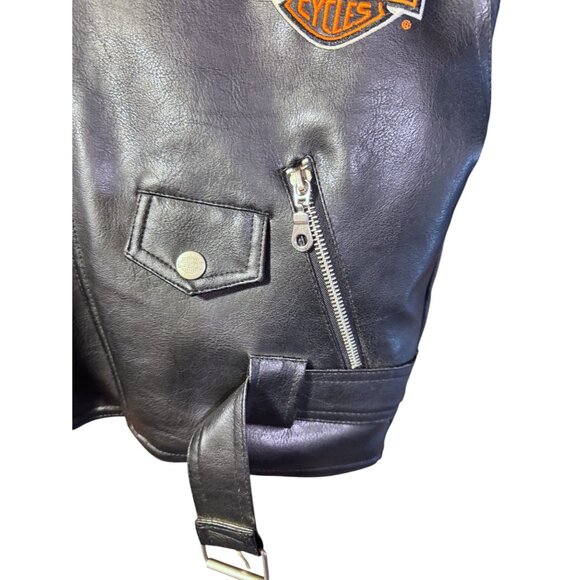 Harley-Davidson Boys Faux Leather Motorcycle Jacket Size 6 With Embroidered Logo - Picture 9 of 13